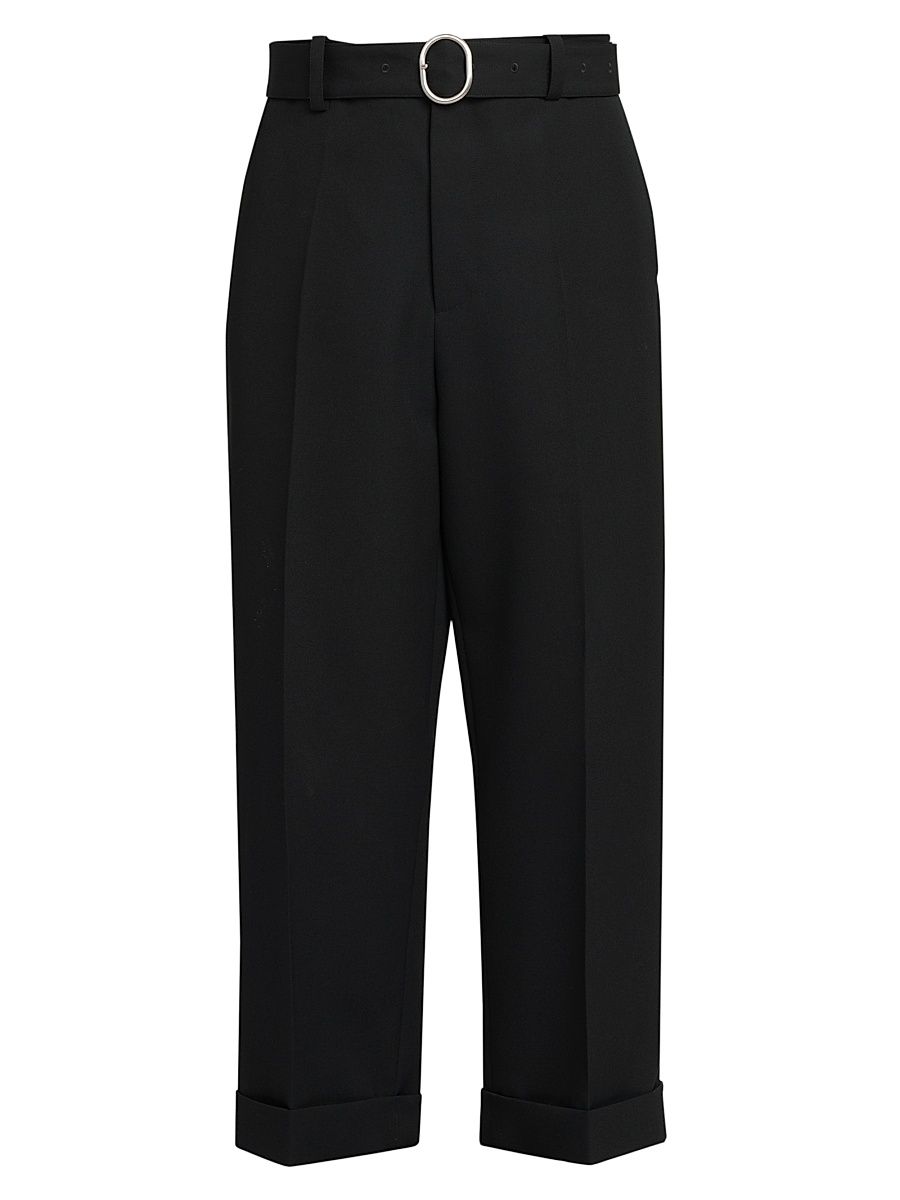 Men's Wool Straight-Leg Crop Trousers - Black - Size 38