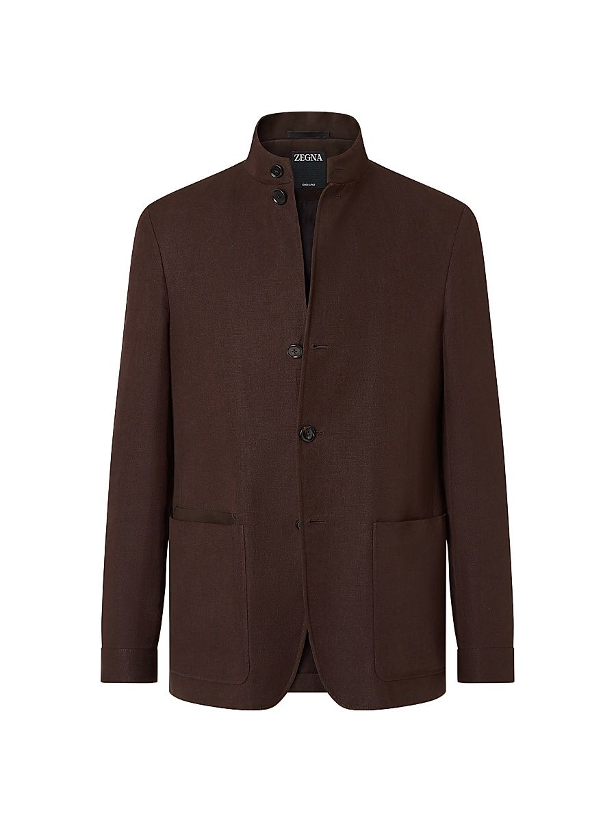 Men's Oasi Lino Il Conte Jacket - Dark Brown - Size 48