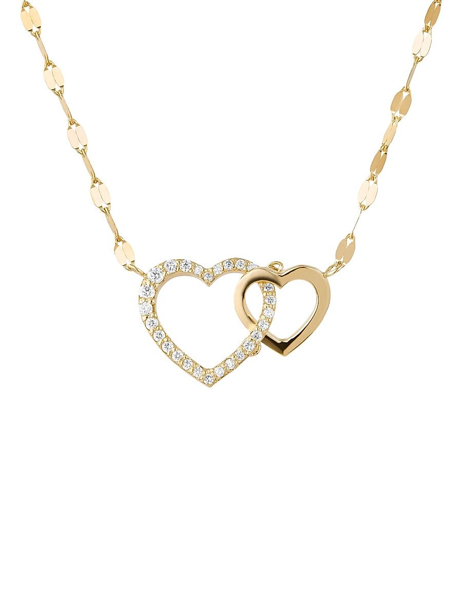Women's Flawless Interlocking Heart 14K Yellow Gold & 0.16 TCW Diamond Pendant Necklace - Yellow Gold