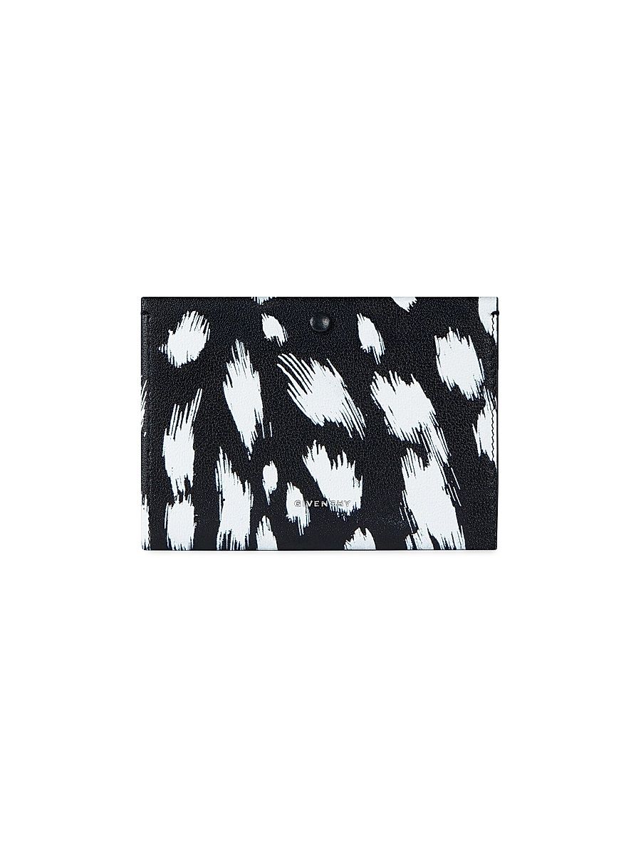 Women's Day Wallet in Grained Leather with Snow Leopard Print - Black