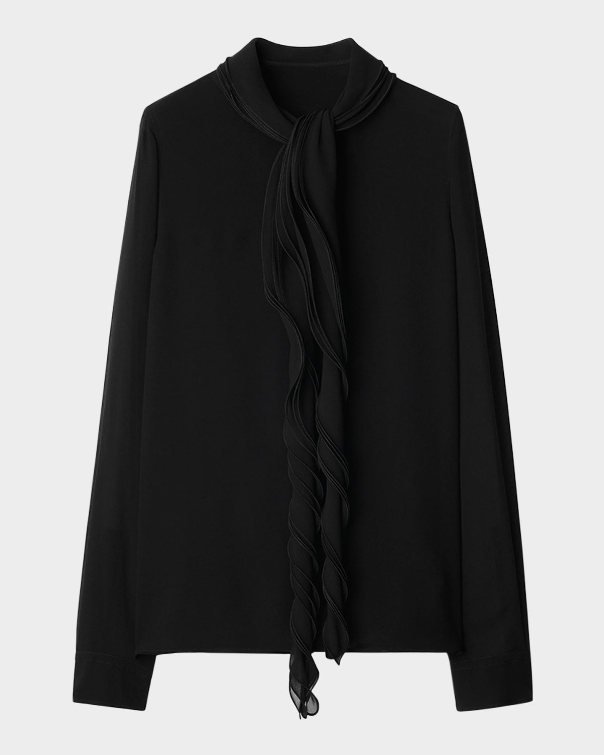 Ruffled Long Sleeve Silk Blouse