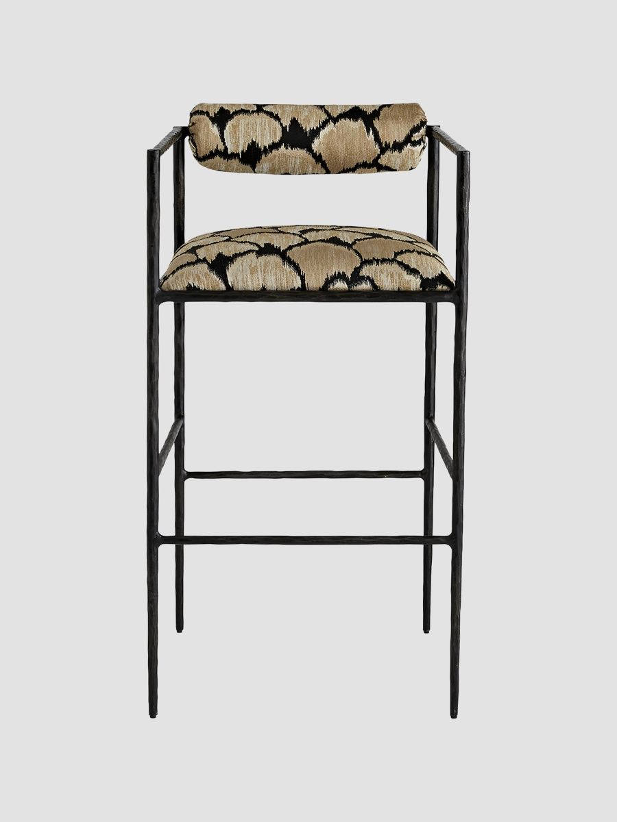Arteriors Barbana Linen-Blend Upholstered Iron Bar Stool - Black