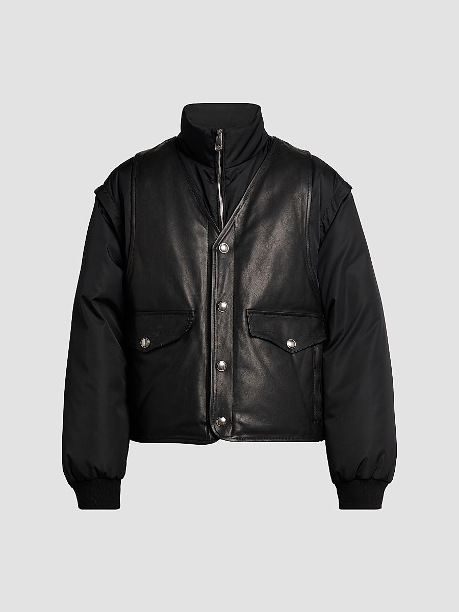 Men's Layered Stand-Collar Down Jacket - Black - Size 44