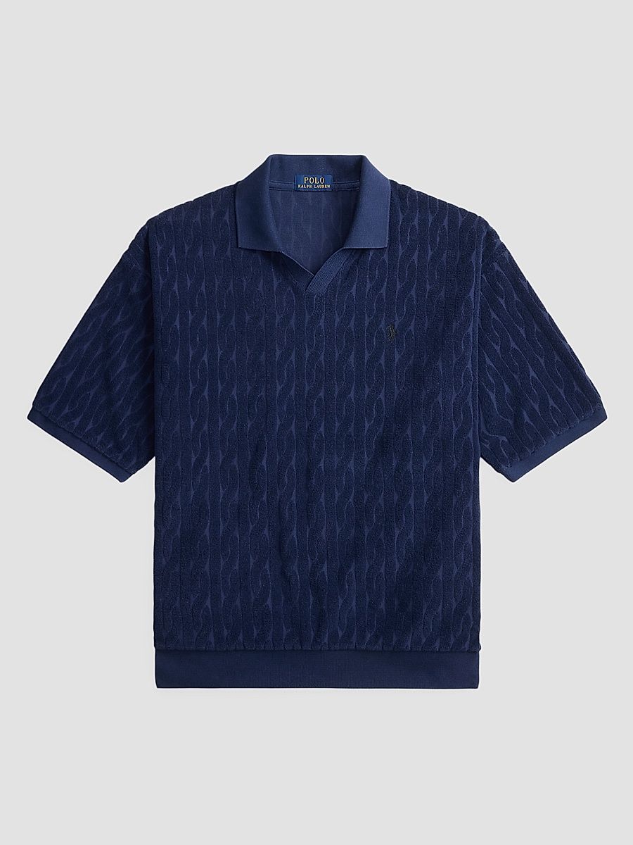 Men's Cable-Knit Terry Collared Shirt - Newport Navy - Size XXL