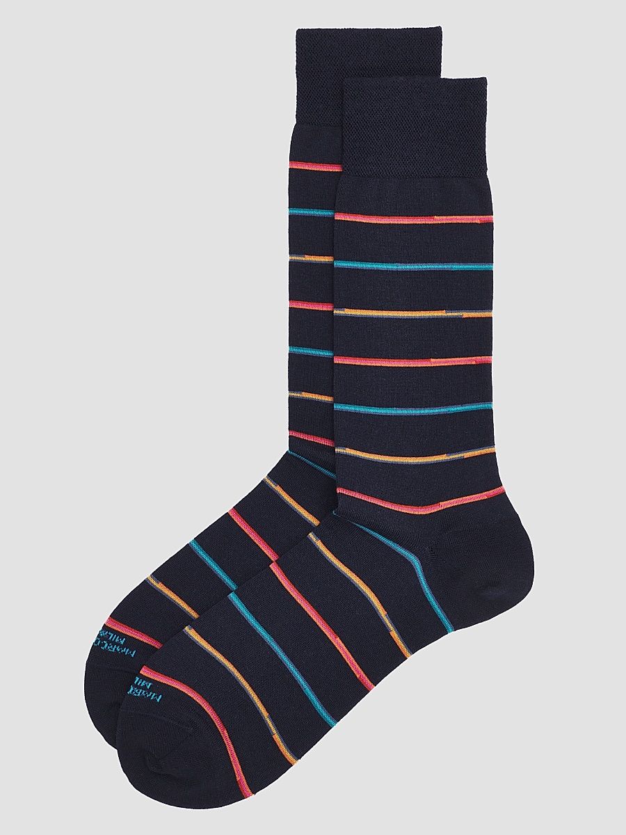 Men's Mixed Striped Wool-Nylon Socks - Navy