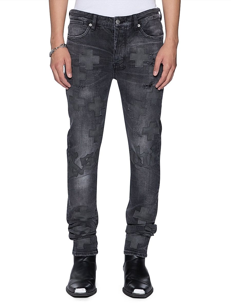 Men's Future Memory Van Winkle Blakk Metal Idols Appliqué Skinny Jeans - Charcoal - Size 38