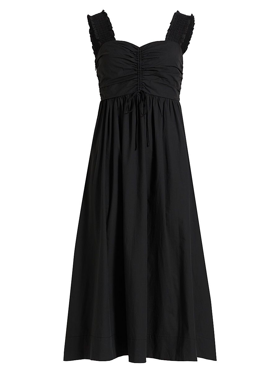 Women's Irisa Cotton Poplin Sweetheart A-Line Midi-Dress - Black - Size Large