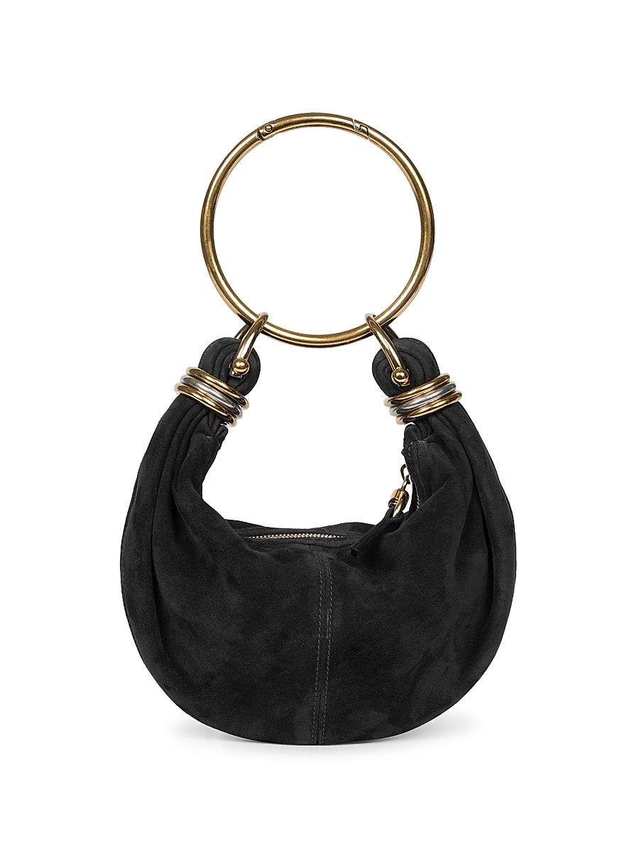 Women's Mini Bracelet Suede Hobo Bag - Black