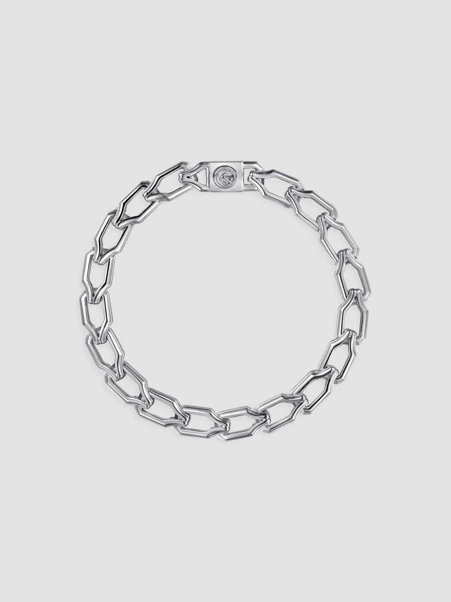 Gabriel & Co Men's Contemporary Sterling Silver Faceted Link Chain Bracelet - Silver - Size 7.5