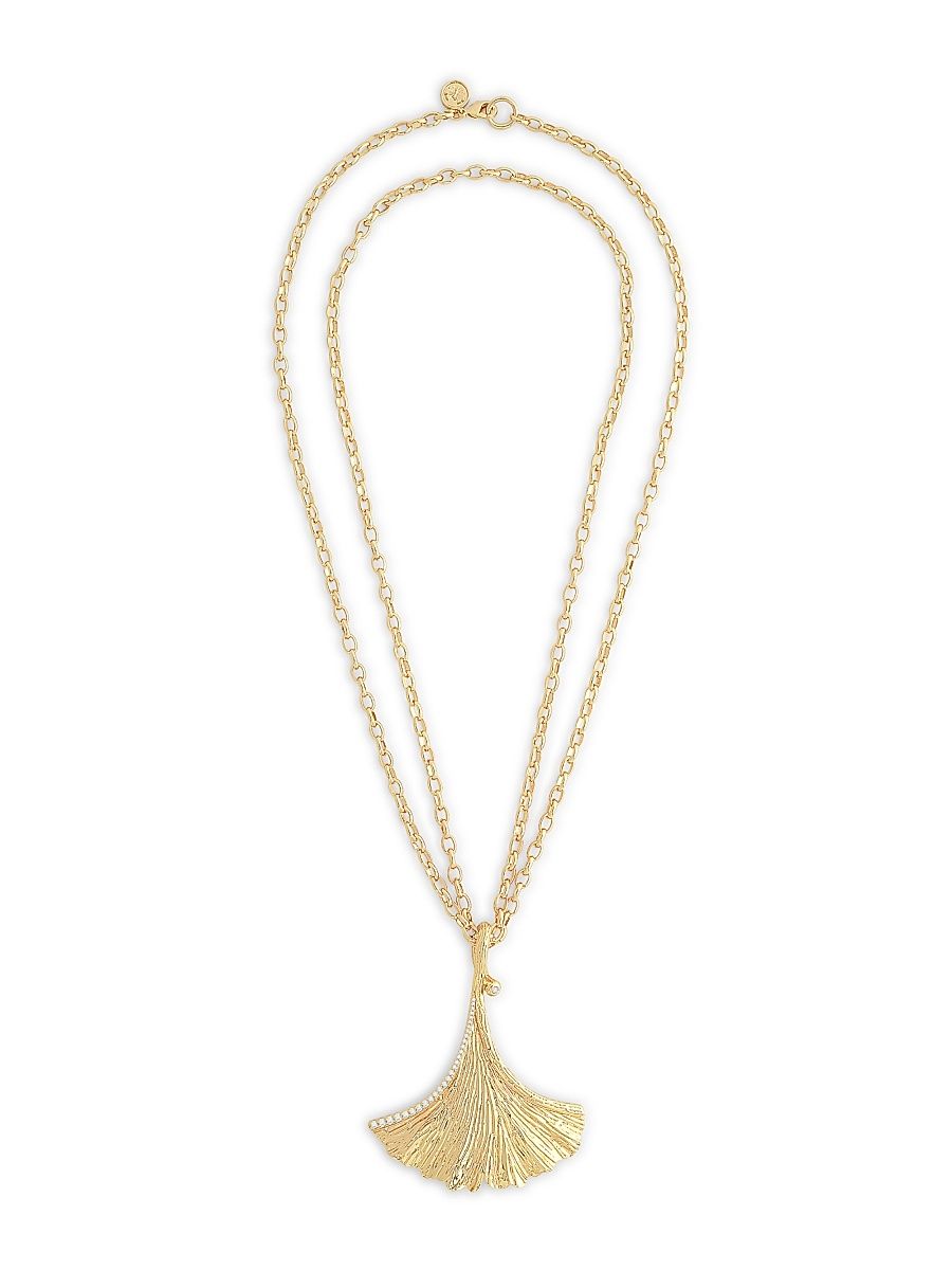 Women's Ginkgo 18K-Gold-Plated & Cubic Zirconia Pendant Necklace - Gold