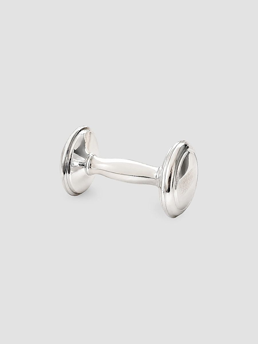 Sterling Silver Barbell Baby Rattle - Silver