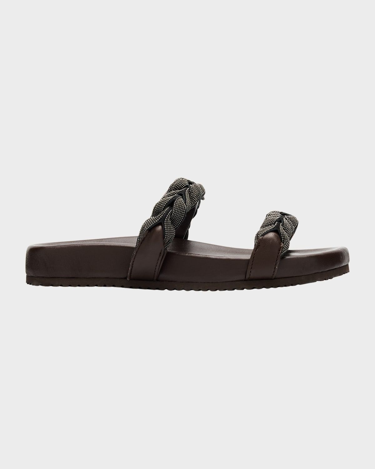Braided Monili Leather Slide Sandals