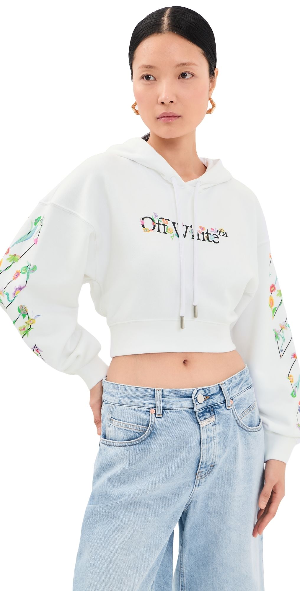 Off-White Bookish Glowing Flower Crop Hoodie White M