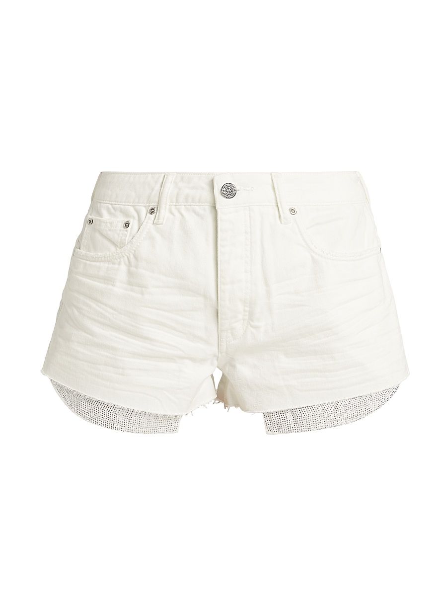 Women's Denim Rhinestone Cutoff Shorts - White - Size 28
