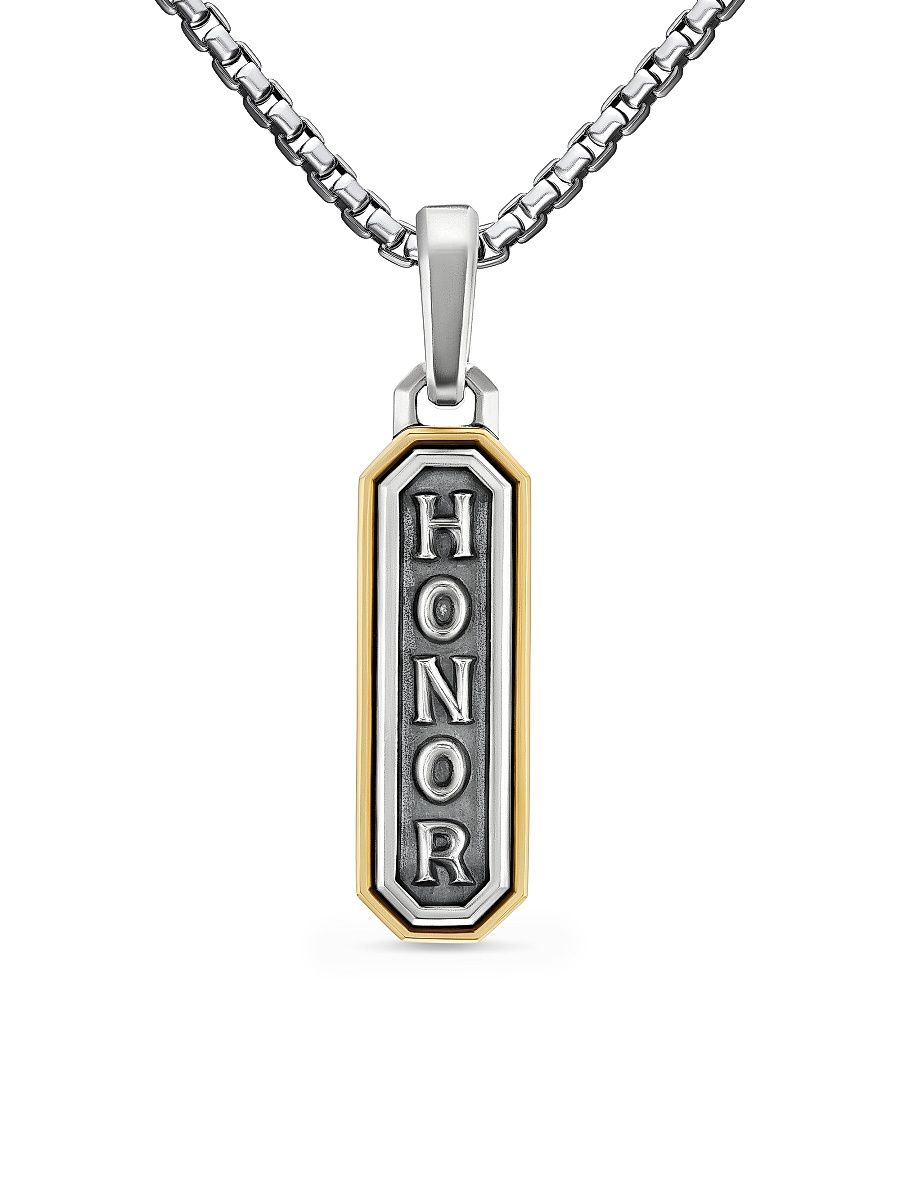 Men's Honor Amulet in Sterling Silver with 14K Yellow Gold, 27MM - Silver