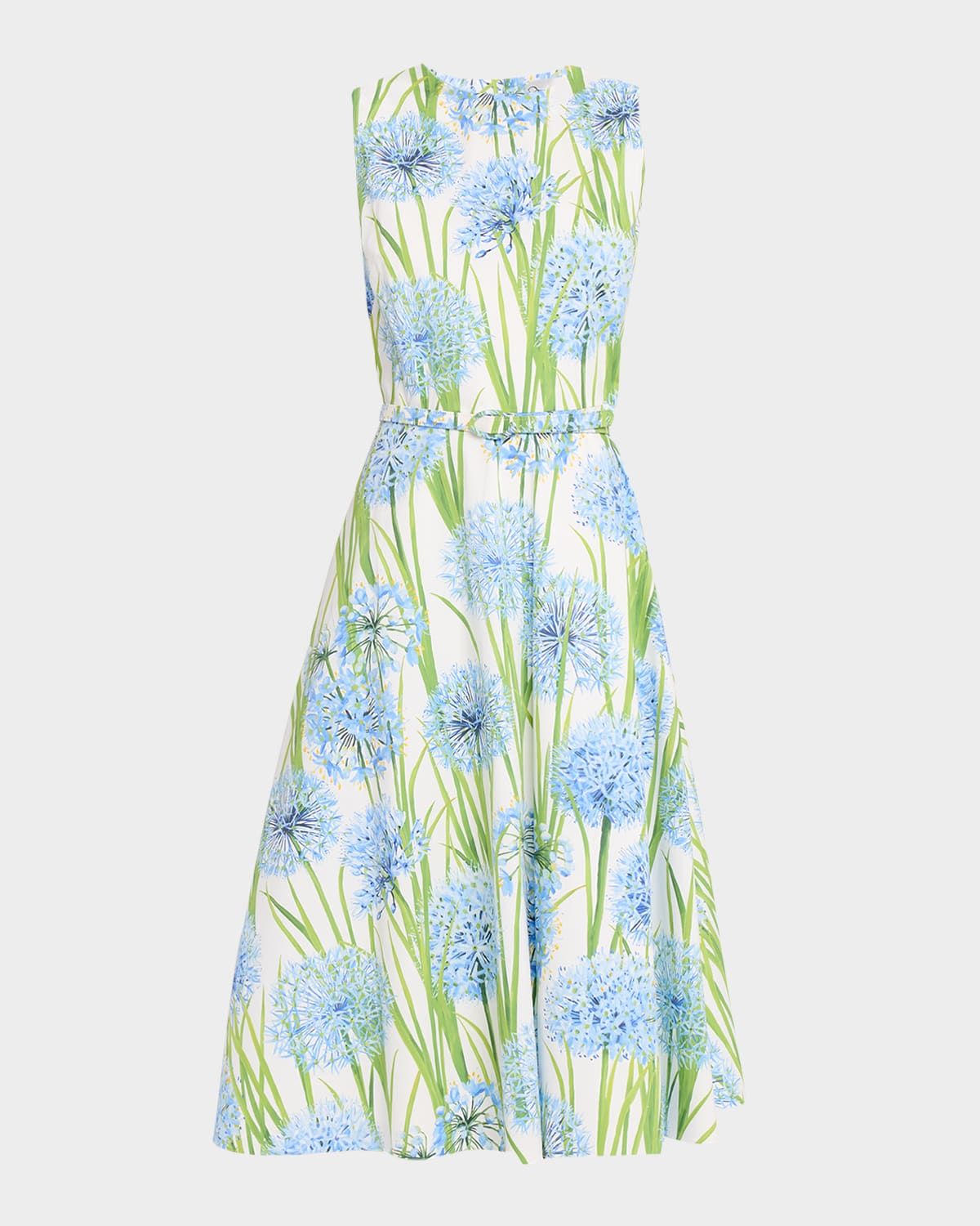 Alliums Poplin Sleeveless Belted Midi Dress