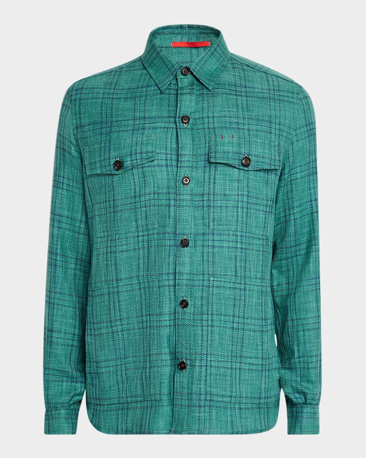 Men & apos;s Wool, Cotton, and Linen Check Overshirt