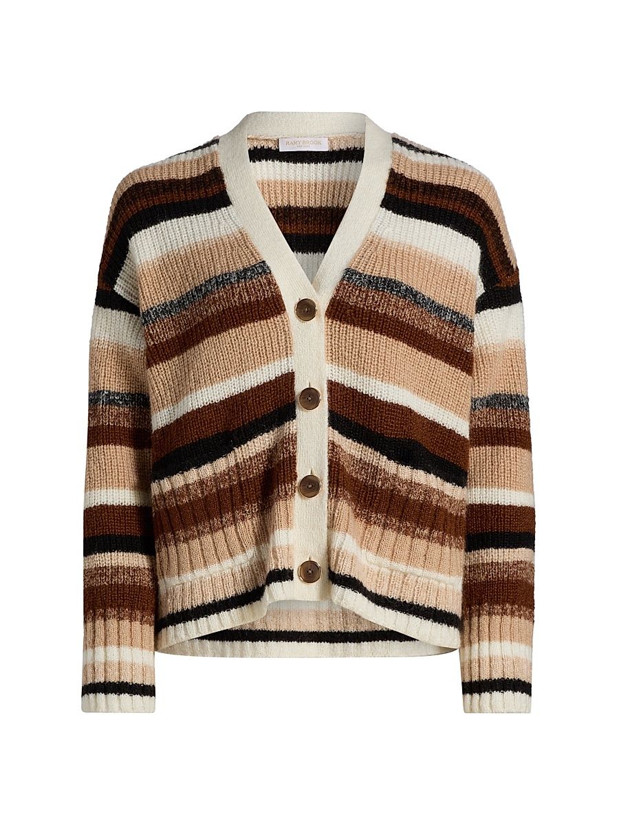 Women's Caroline Striped V-Neck Cardigan - Neutral Stripe - Size XL