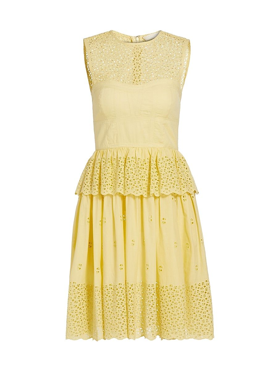 Women's Jessica Geometric Eyelet Cotton Minidress - Chantilly - Size 0