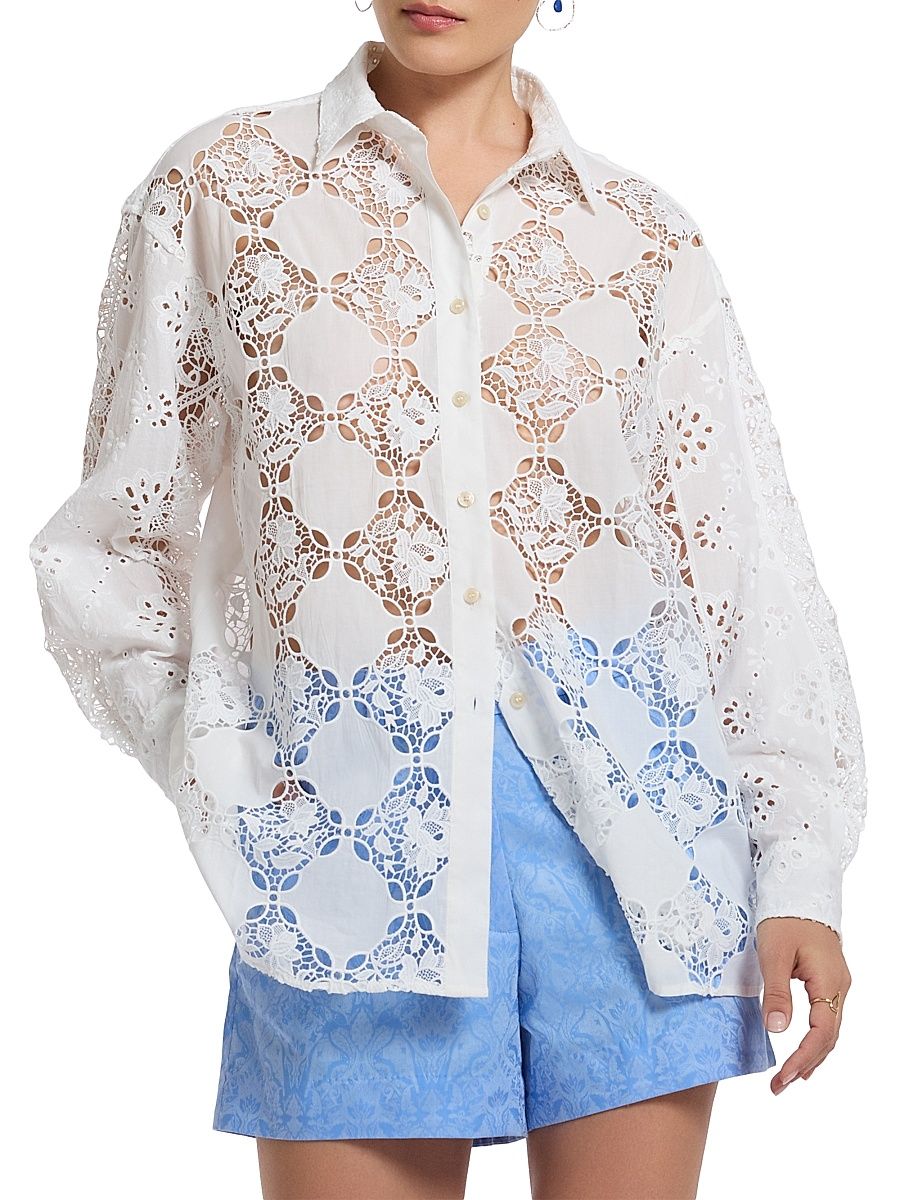 Women's Lola Oversized Lace Shirt - White - Size Small
