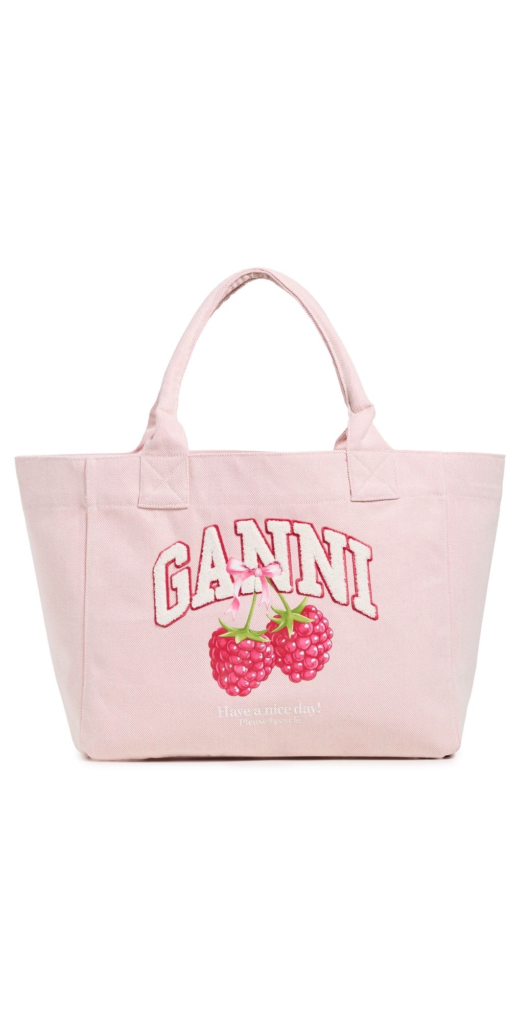 GANNI Medium Trapeze Shopper Raspberry Print Tote Egret One Size