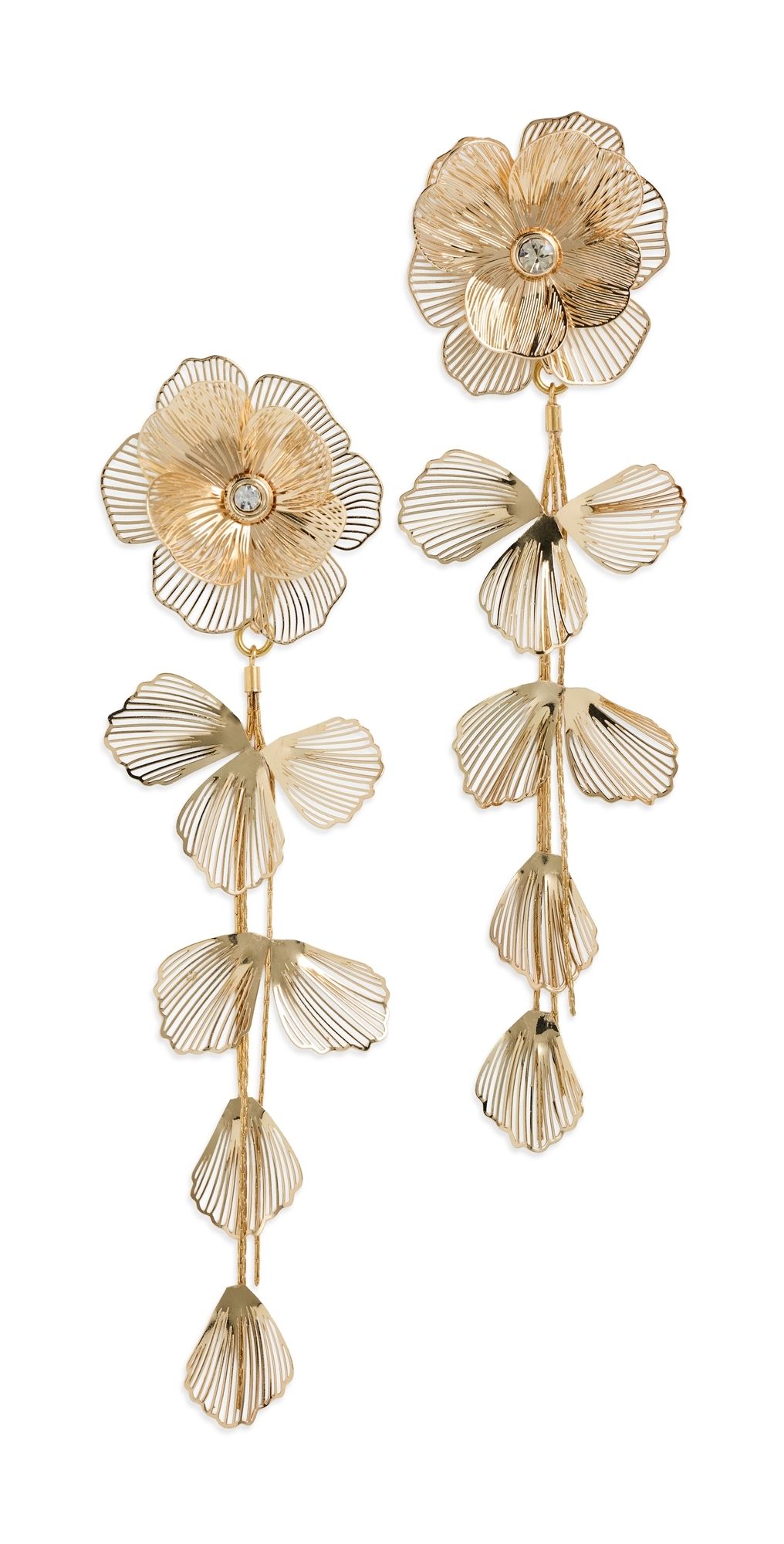 SHASHI Latticed Featherlace Flower Earrings Gold One Size