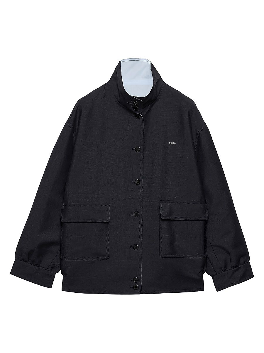 Women's Kid Mohair and Poplin Jacket - Blue - Size 6