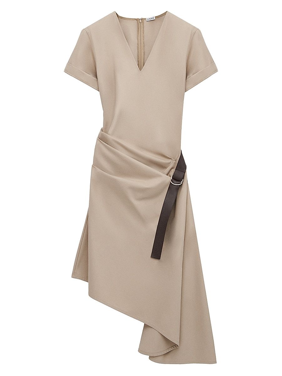 Women's Belted Asymmetric Cotton-Blend Midi-Dress - Beige - Size 8