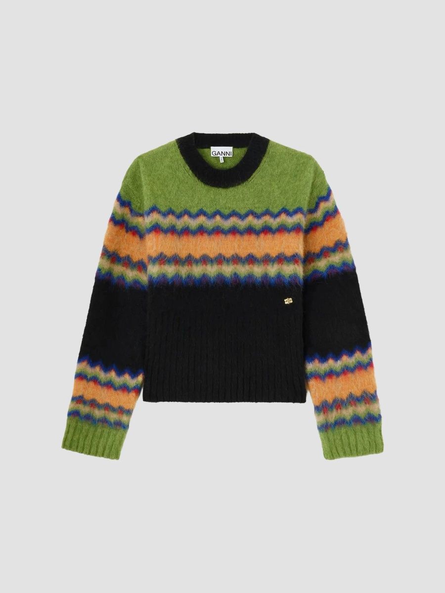 Ganni Women's Fair Isle-Inspired Alpaca-Blend Sweater - Multicolour - Size Medium