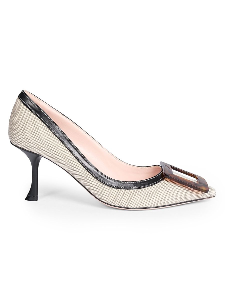 Women's Viv In The City 65MM Cotton-Leather Pumps - Black Natural - Size 10.5