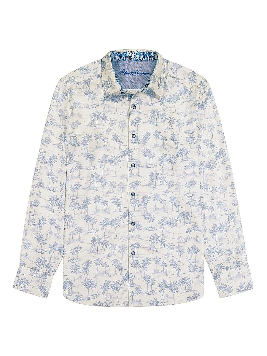 Men's Maris Palm Stretch-Cotton Shirt - White - Size XL