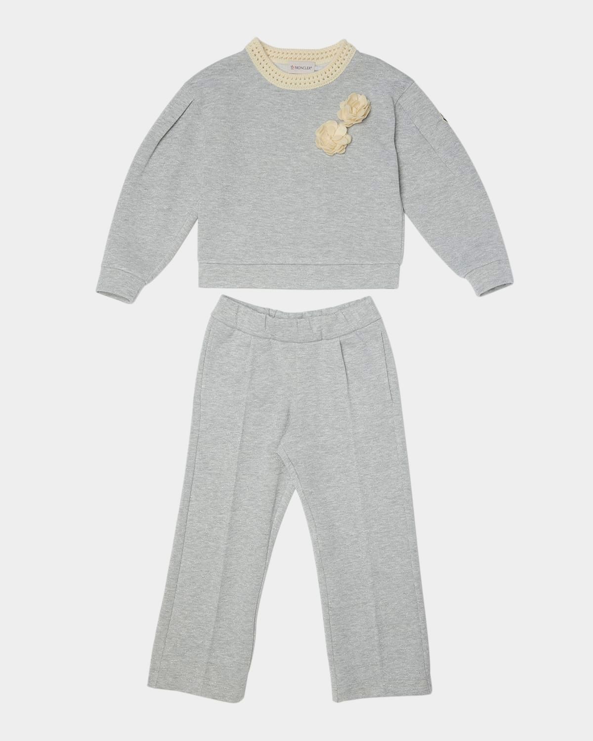 Girl & apos;s Floral Applique Sweatshirt & Sweatpants Set, Size 4-6