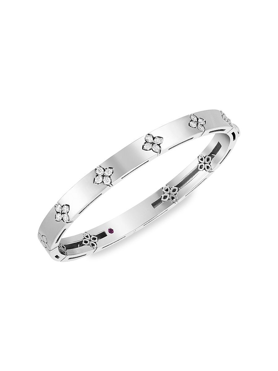 Women's Verona 18K White Gold & Diamond Hinged Bangle Bracelet - White Gold - Size 7