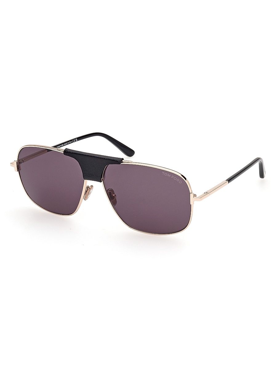 Men's 62MM Navigator Sunglasses - Rose Gold Black Smoke