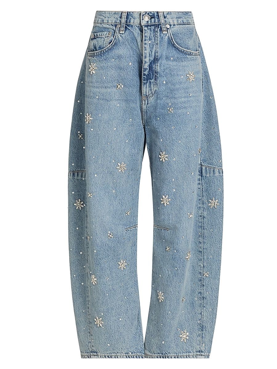 Women's Charlie Embellished High-Rise Ankle Barrel Jeans - Bond Jewel - Size 27