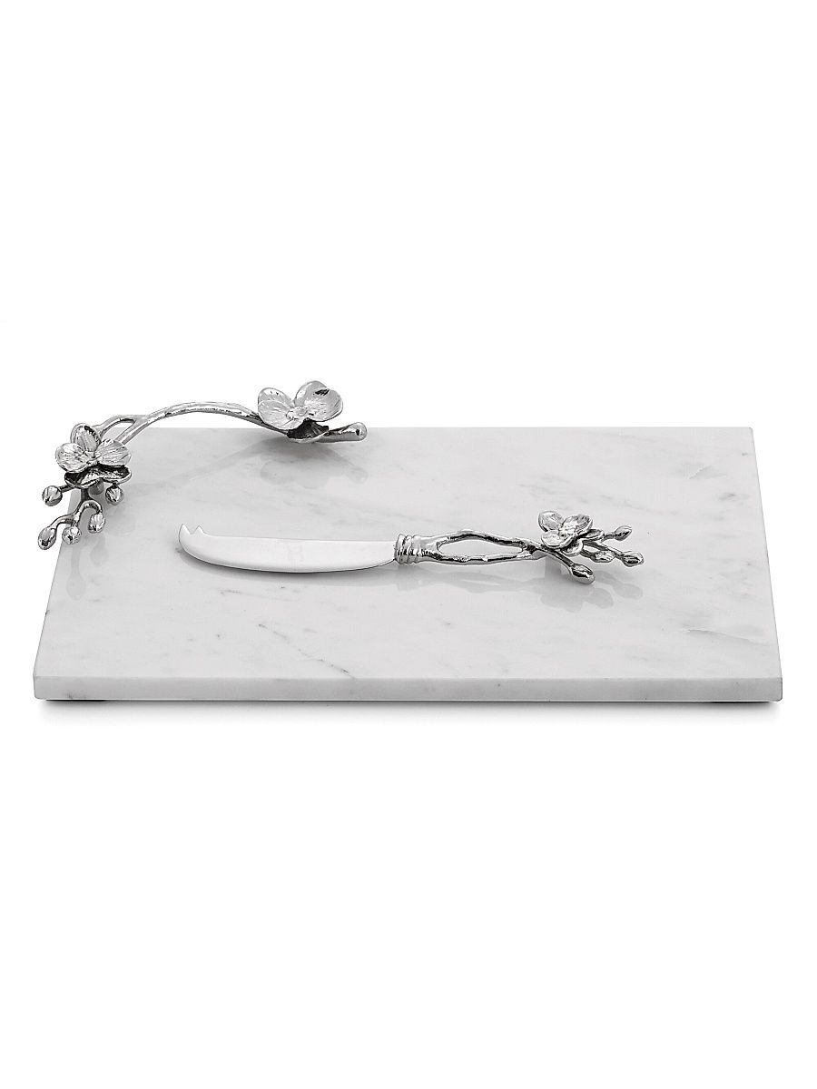 White Orchid Two-Piece Cheese Board & Knife Set