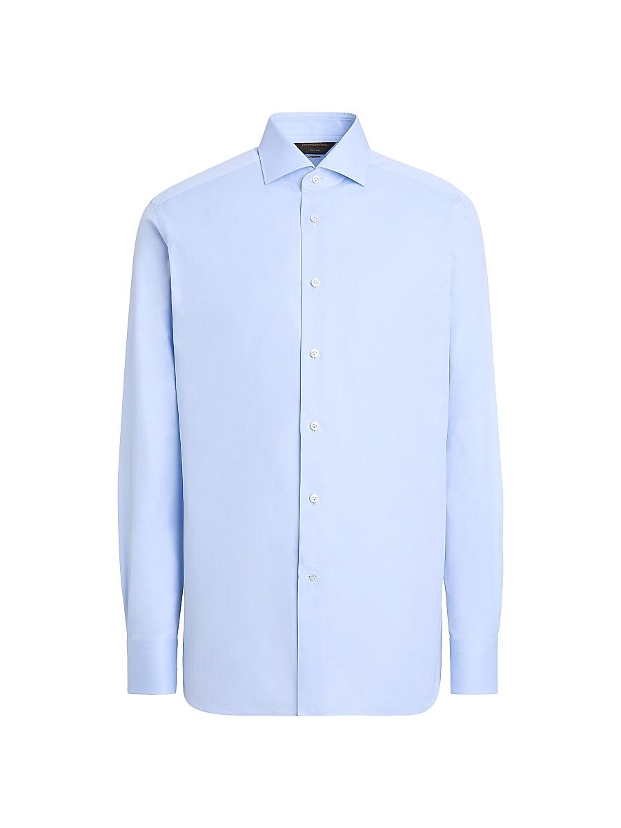 Men's Sea Island Cotton Long-Sleeve Tailoring Shirt - Light Blue - Size 17.5
