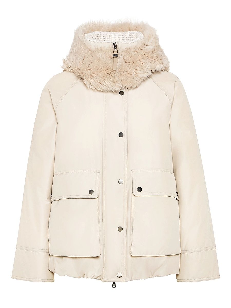 Women's Techno Cotton Water Resistant Taffeta Down Parka - Light Grey - Size 14