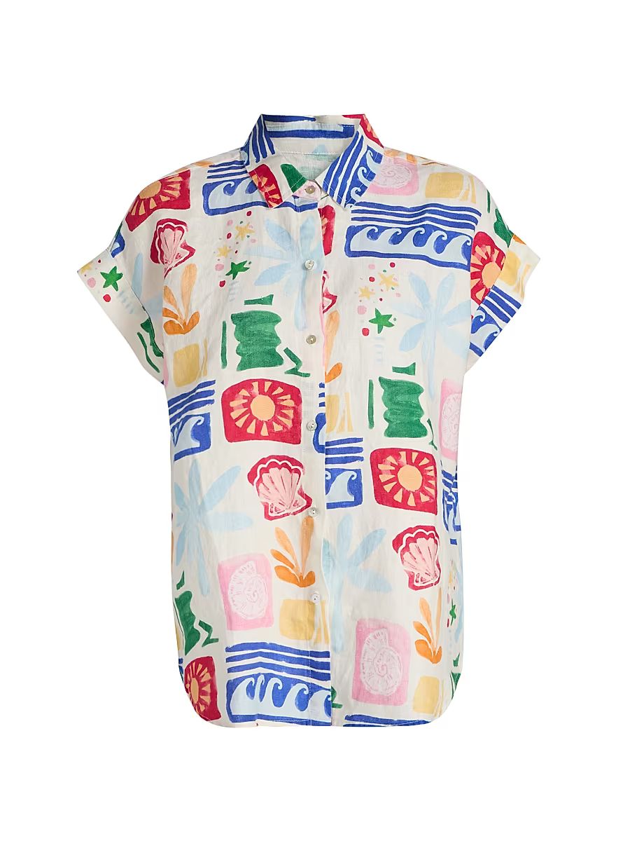 Women's Farrah Printed Linen Short-Sleeve Shirt - Bahama - Size XS