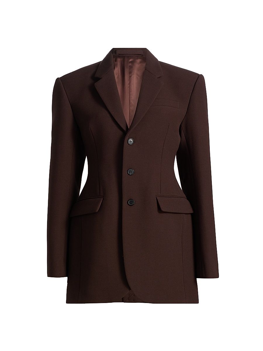 Women's Longline Wool Tailored-Fit Blazer - Dark Brown - Size XS
