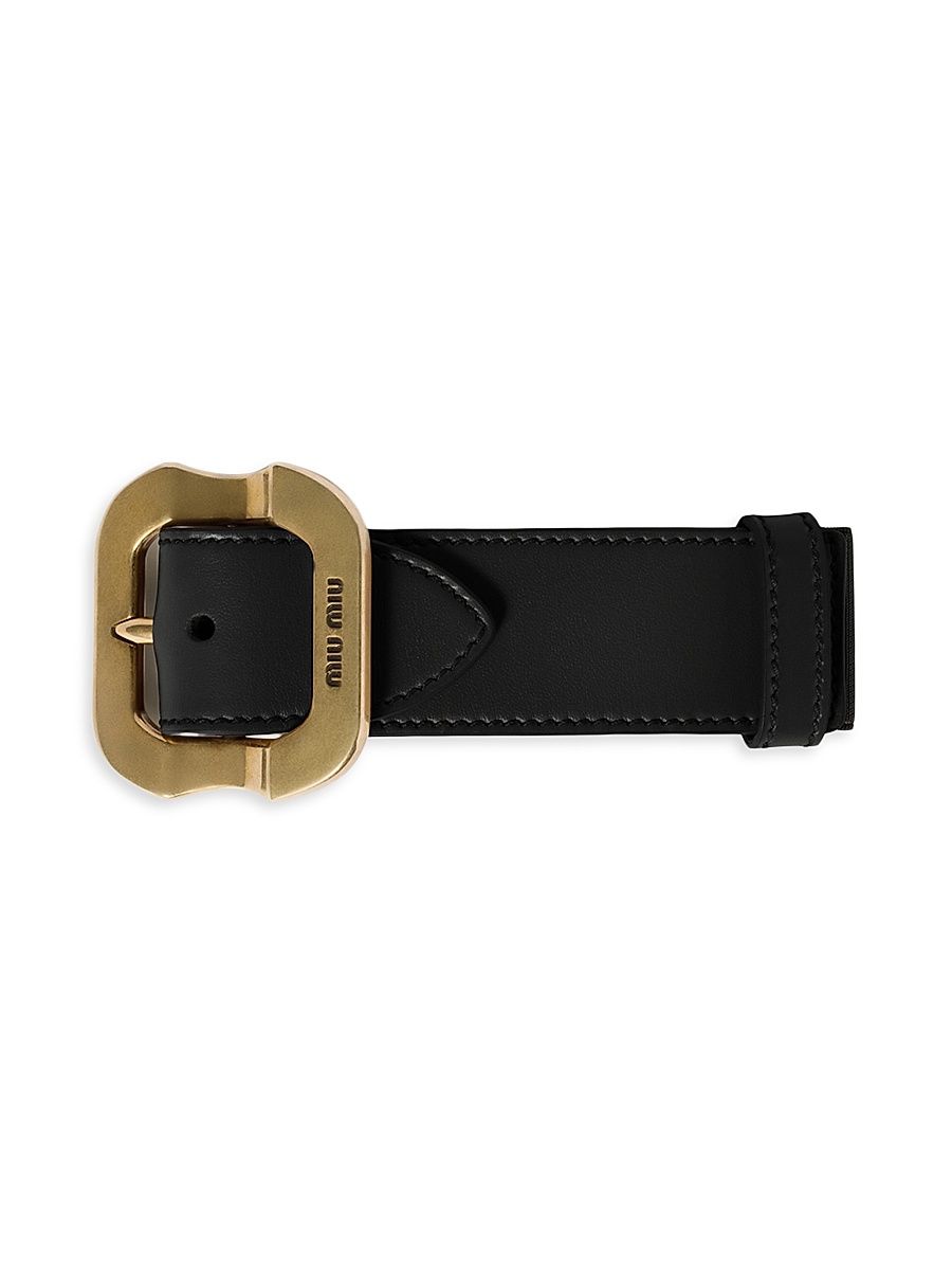 Women's Leather Bracelet with Buckle - Black - Size Large