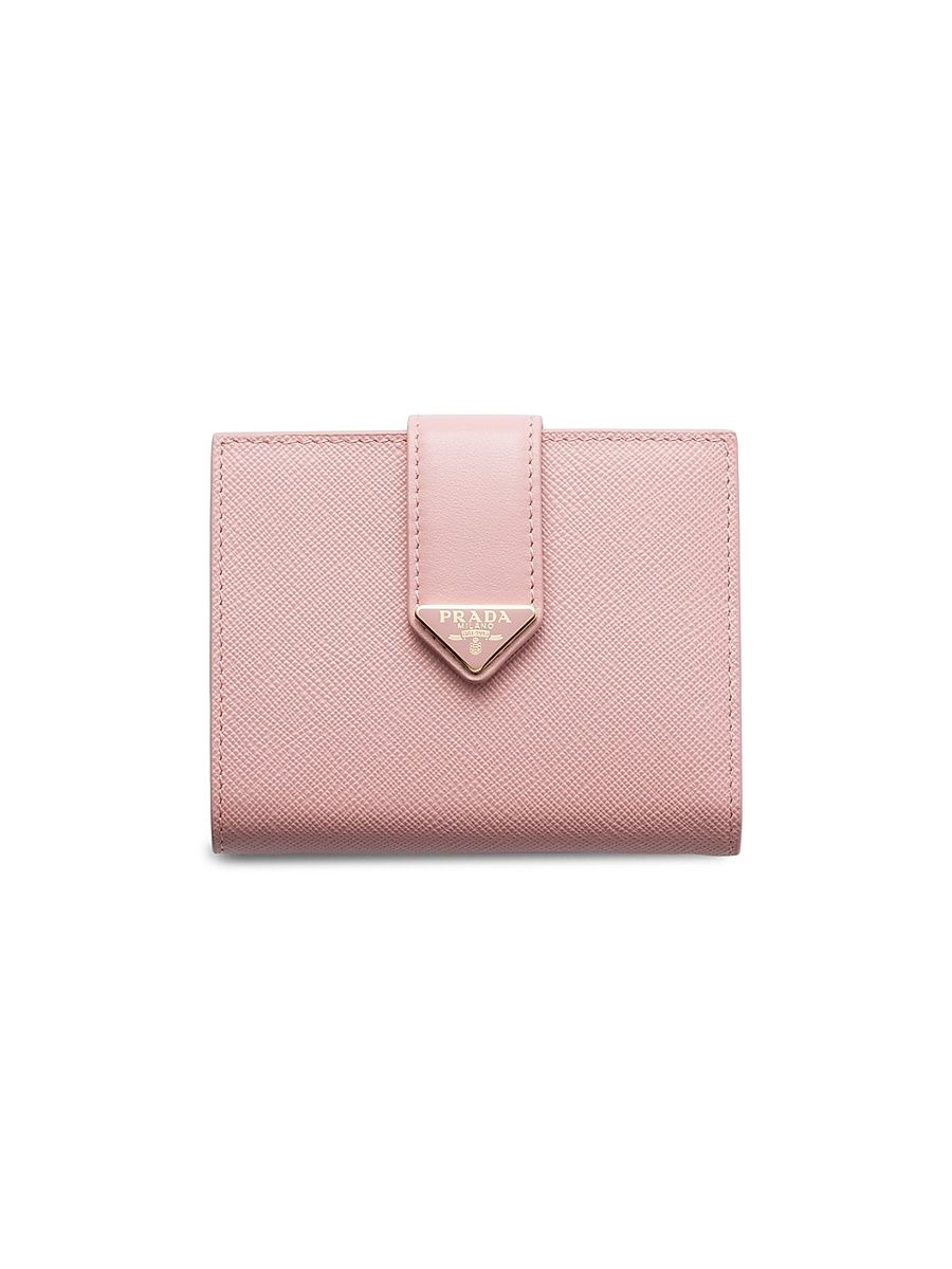 Women's Small Saffiano and Smooth Leather Wallet - Dusty Pink