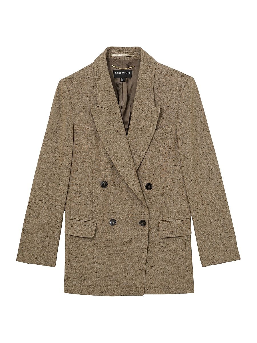 Women's Lina Textured Double-Breasted Blazer - Grey - Size 10