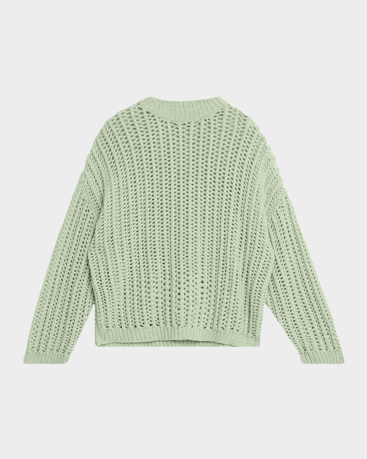 Open-Work Retro Crewneck Cashmere Sweater