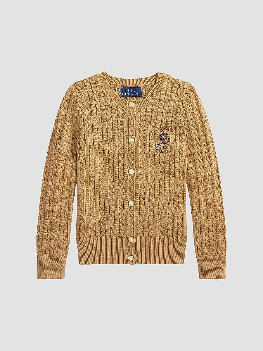 Little Girl's & Girl's Polo Bear Cable-Knit Cardigan - Berkshire Tan - Size 6