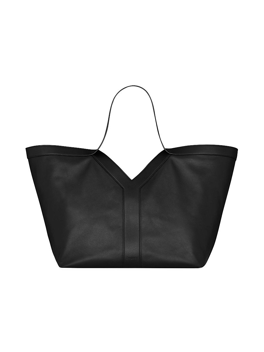 Women's Y Tote Shoulder Bag in Leather - Black