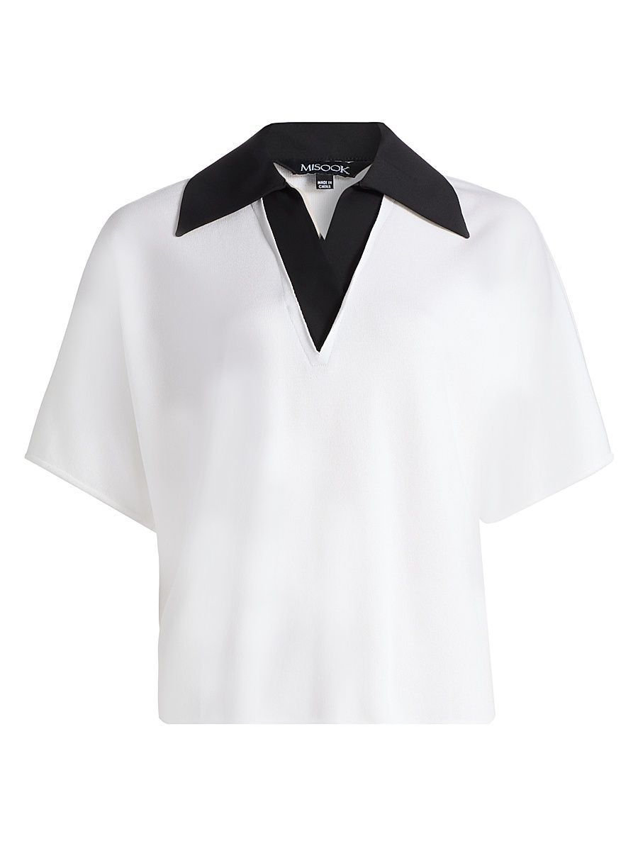 Women's Mixed-Media Knit Shirt - White Black - Size XXL