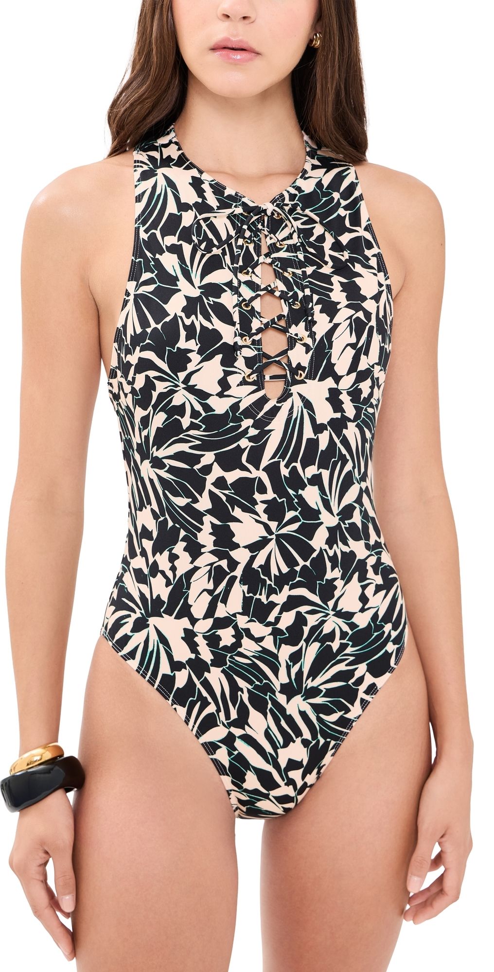 Ulla Johnson Solina Lace Up Maillot One Piece Mercury M