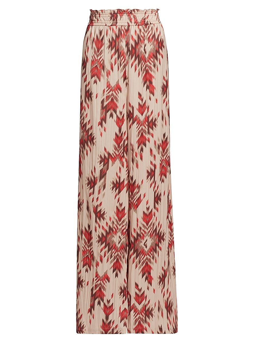 Women's Lyra Printed Smocked Pants - Tan Multi Ganado Print - Size XL