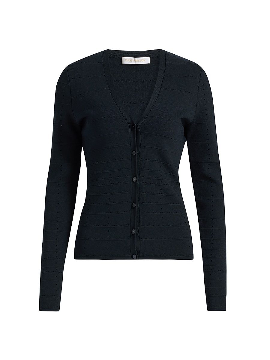 Women's Astra Pointelle-Knit Cardigan - Black - Size XL